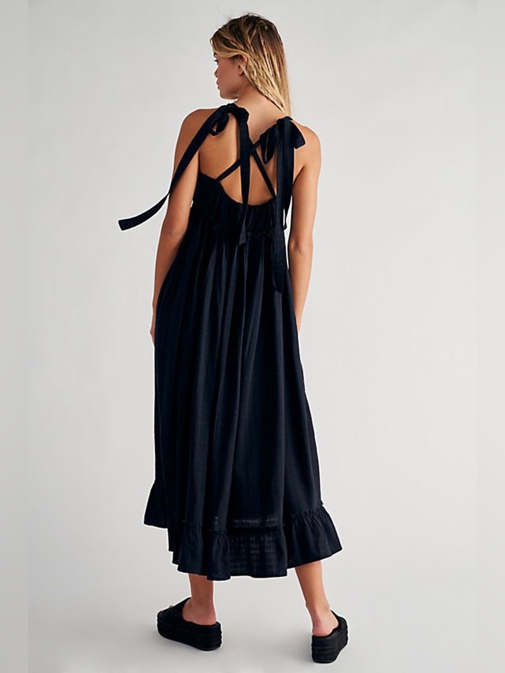 Free People Black Tie-Shoulder Maxi Dress
